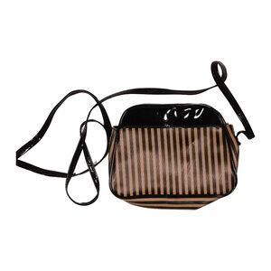 Small Plastic Brown and Black Striped Purse/Bag with Shoulder Strap